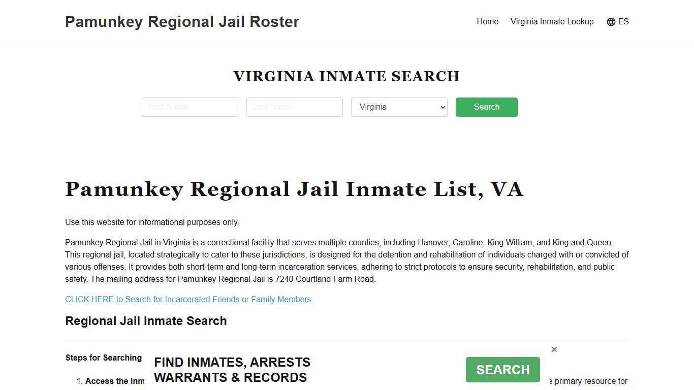 Pamunkey Regional Jail, VA Inmate Roster, Offender Search