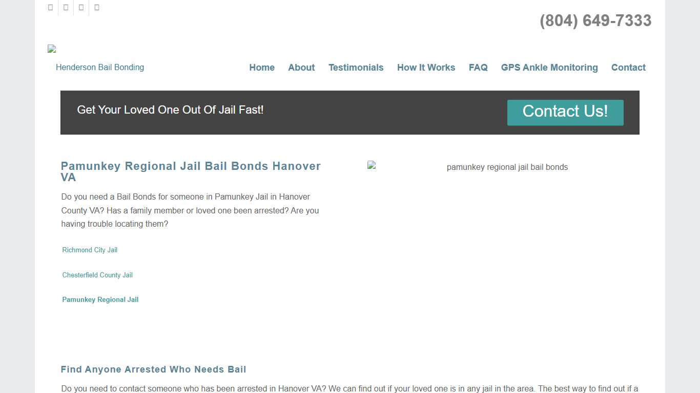 Pamunkey Regional Jail Bail Bonds Hanover VA Bail (804) 730-0400