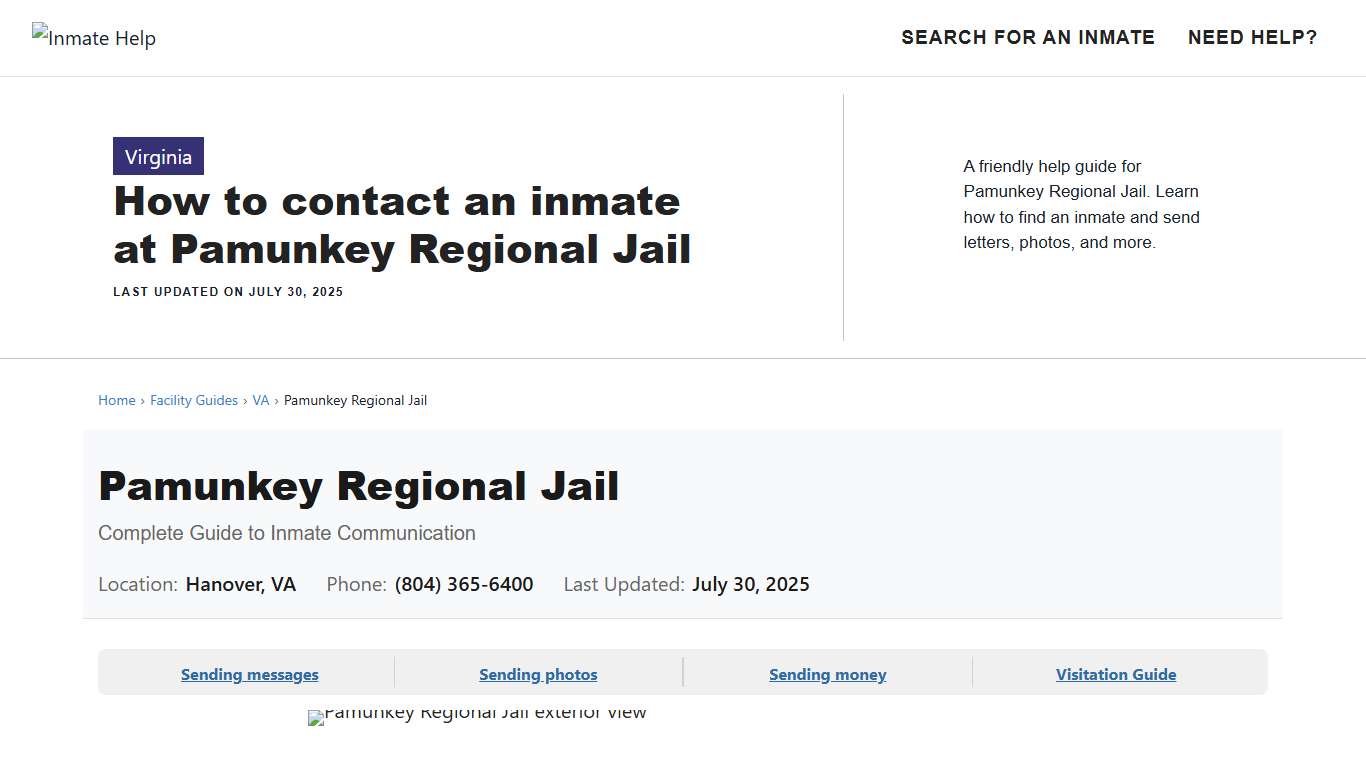 How to contact an inmate at Pamunkey Regional Jail - Inmate Help